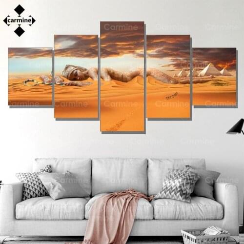 Egyptian Pyramids Painting Wall Art Picture for Home Decor 5 Pieces Canvas Posters Frameless Sunset Desert Goddess Hd Printings