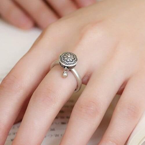 1 Pcs Buddhism Six-character Mantra Retro Men Women Ring Creative Ethnic Old Lotus Pendant Opening Adjustable Punk Rings Jewelry