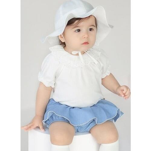 Korean Style Newborn Baby Girl Sweet Ruffle Lace Shirt Blouse Tops +Infant Kids Trouser Shorts 2Pcs Clothing Set Summer Hot Sale