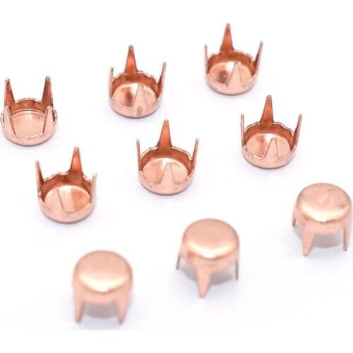 Rose gold Round Flat Claw Studs 4 Cone Claw Rivets Spike Nailheads Rivets For DIY Craft Making Jacket Bags Belts Leather Craft
