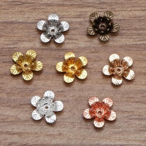 Mibrow 20pcs/lot 7 Colors 11mm Copper Flower Bead Caps Flower Filigree Bead End Caps For DIY Hair Jewelry Making Findings