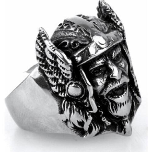 Mens Boys Retro Black Silver color Tone Zeus Odin-Norse Myth 316L Stainless Steel Ring