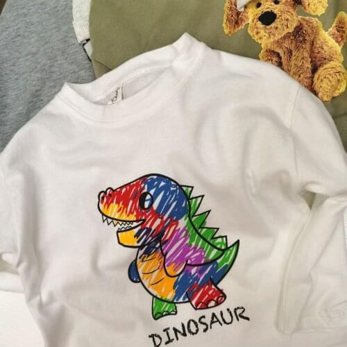 Boy Autumn Childrens Clothing Soft Solid Color Dinosaur Girl Printed Loose Bottoming Shirt Long Sleeve T-shirt for 2 3 4 5 6 Y