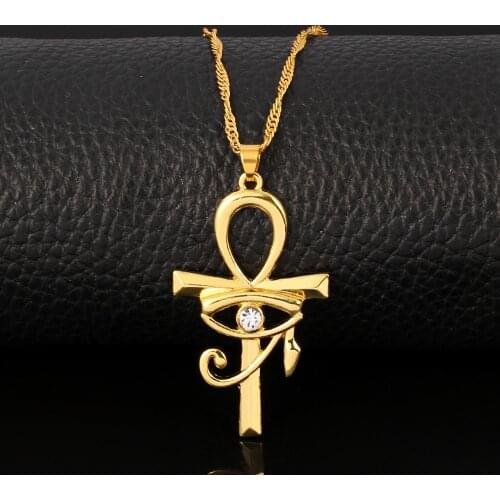 Ancient Egypt The Eye Of Horus Cross Pendant Necklaces For Women And Men Gold Color Stainless Steel Round Jewelry Dropshipping