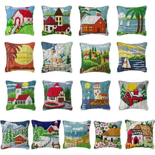 Landscape DIY Latch Hook Kits 3D Segment Embroidery Throw Pillow Cushion Cover Cross Stitch Carpet