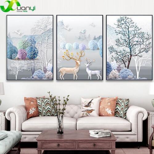 Poster Nordic Abstract Deer Painting Wall Art Canvas Painting Poster Print Black And White Wall Picture For Living Room Unframed