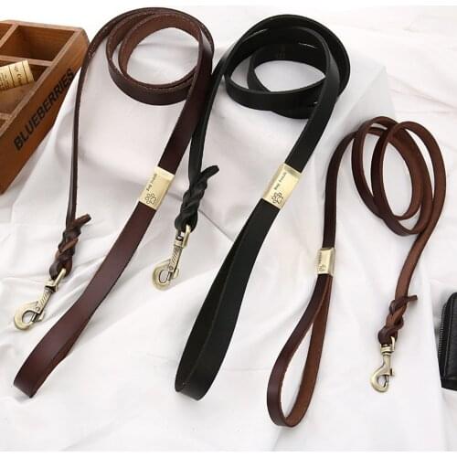 Genuine Leather Dog Leash Small Medium Large Dogs Pet Walking Leash Training Leads 120cm Length Width 1.2 / 2.0cm Black Brown