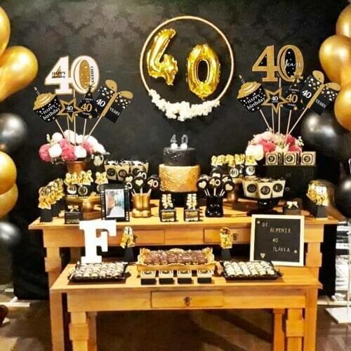 QIFU Black Gold Number Ballon 40 Birthday Party Decor Adult 40th Birthday Supplies 40 Years Anniversary Happy Birthday Balloon