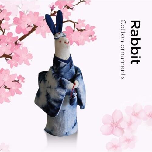 Japanese Style Chic Kimono Bunny Doll Ornaments Home Room Decoration Vintage Handmade Dyed Cotton Fabric Art Crafts