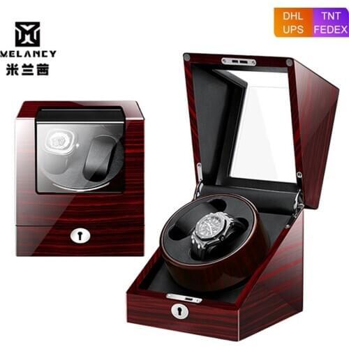Top Brand Double Watch Winder For Mechanical Watches Box 2+0 Carbon Fiber Case Brown Lock Glasses Organizer Holder