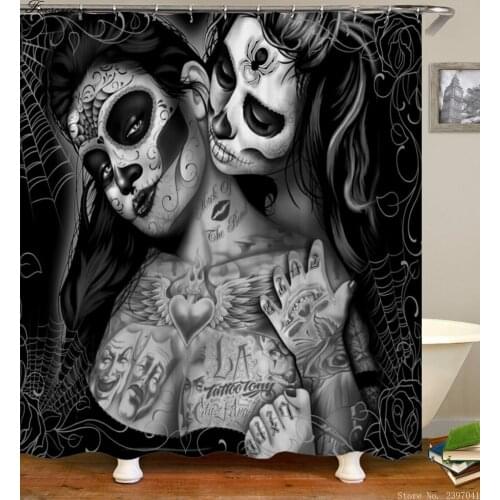 Skull Print Psychedelic Shower Curtains With Hooks Waterproof Fabric Polyester Bath Screen Hippie Home Bathroom Boho Decor