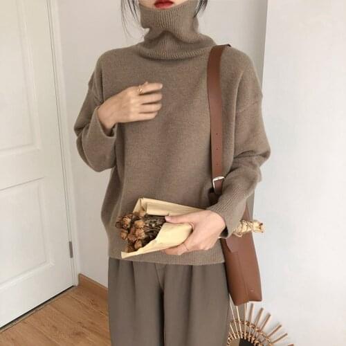 Winter New Solid Color Cashmere Womens Sweaters High Neck Knitted Inner Sweater Women Short Bottoming All-match Sweater Tops