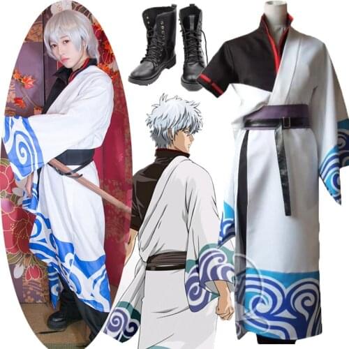Anime GinTama Sakata Gintoki uniform and wig Cosplay Jaqueta Masculina Vestidos Halloween costume adult mens costumes Halloween