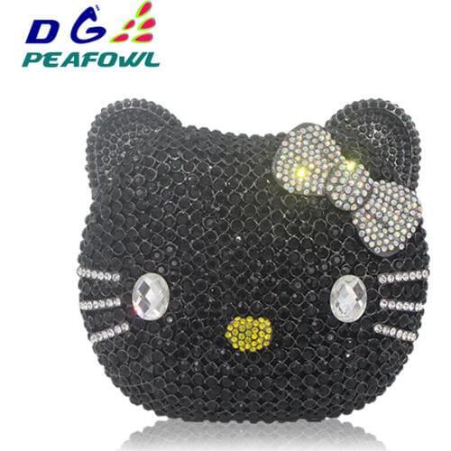 Cartoon Cat Face evening bag cartoon girl Handbags animal crystal Clutch bag diamond party Purse ladies prom Shoulder bag