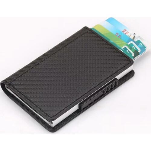 Vintage Aluminum Credit Card Holder Women Men Slim RFID Blocking Wallet Carbon Fiber PU Leather Bank Cardholder Coin Purse