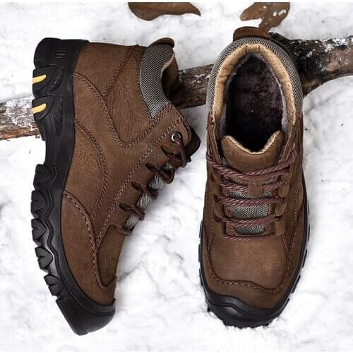 High Quality Outdoor Mens Shoes Genuine Leather Hiking Shoes Men Handmade Non-slip Warm Winter Boots for Men Winter Snow Boots
