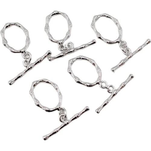 APDGG 5 Pcs Jewelry Findings Circle Bamboo OT Clasps Silver Color For Pearl Bracelets Necklaces Making DIY Craft Accessories