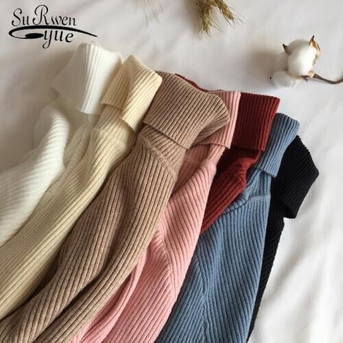 Knitted Ribbed Pullover Sweater 2021 Slim Soft Warm Pull Long Sleeve Turtleneck Autumn Winter Sweater Women Jumper Femme 6897 50