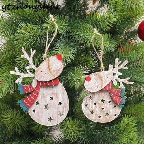 1PCS Wood Elk Pendants Christmas Tree Decoration Hanging Ornaments Crafts Xmas New Year Party Wedding Home Decor