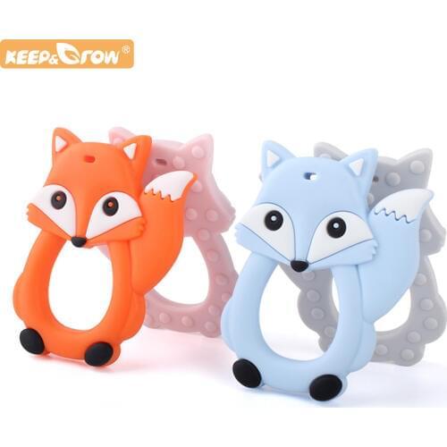 Keep&Grow 1pc Fox Baby Teether Cartoon Silicone Beads Rodent Ring Food Silicone Teething Toys Nursing Pacifier Clips Teethers