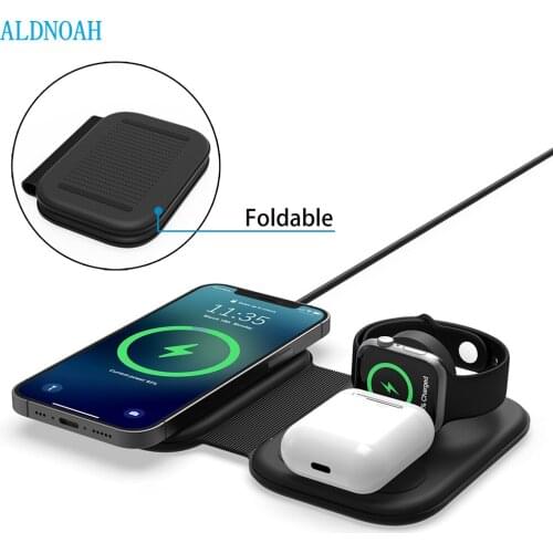 ALDNOAH New Version 2 in 1 Foldable Magnetic Wireless Charger dock For iphone 12 Pro Max Mini iWatch,Airpods 2 Charging station