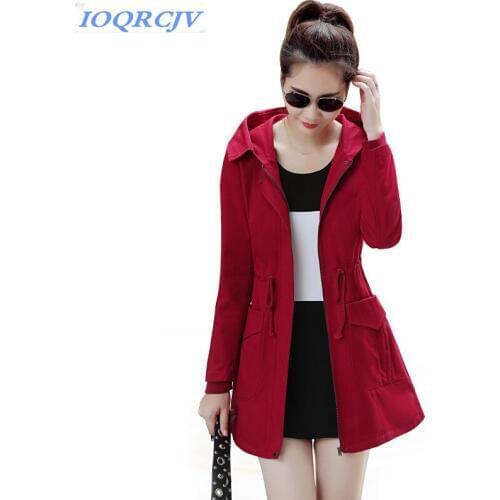 2018 Spring Women Trench Coat New Fashion Hooded Outerwear Plus size Belt Slim Casual Tops Cotton Windbreaker Coats IOQRCJV N031