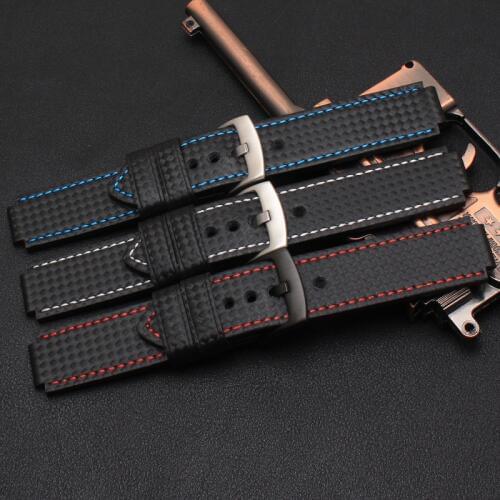 22*15mm Hot sales carbon fiber Genuine leather watch band black watchband for Garmin Forerunner 620/235