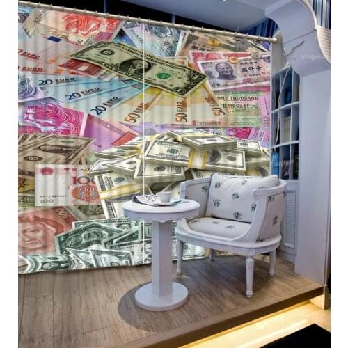 3D Stereoscopic Curtains European style Blackout 3d Curtains Dollar banknote Bedroom Living Room Photo Curtains 3d