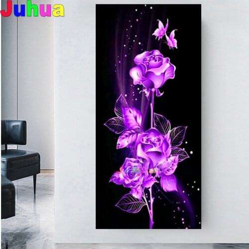 5D DIY Diamond Painting Purple Rose Full Drill Square/Round Diamonds Embroidery Flower Entrance Wall Decorations Craft Kit
