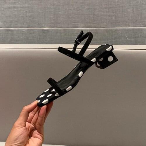 Apanzu High heels women sandals summer open toe Wave point block heels ladies shoes buckle strap Breathable gladiator sandals