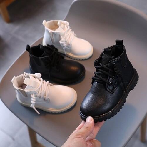 2021 Autumn Winter Children Boots Boys Girls Martin Boots Toddler Fashion Leather Shoes Windproof Soft Bottom Kids Snow Boots