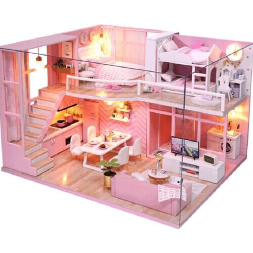 Wooden doll Houses Miniature Doll House DIY Dollhouse Furniture Kit Casa Music Led Toys for Children Birthday Gift L28