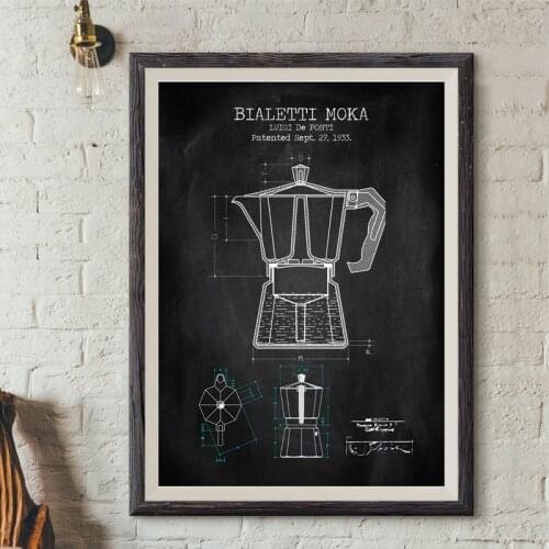 Coffee Blueprint Coffee Pot Patent Posters and Prints Bialetti Moka Poster Nordic Canvas Painting Kitchen Wall Art Decor Picture