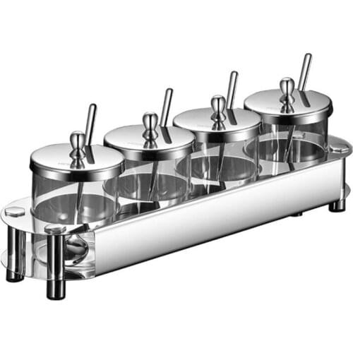 1/4pcs Stainless Steel Lid Condiment Pot Seasoning Bottle Glass Kitchen Supplies And Materials Saltcellar Rotational Regulation