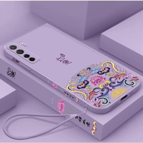 Chinese Auspicious Retro Palace Soft Gel Liquid Silicone Phone Cases For Huawei Nova7se Casing With Phone Straps