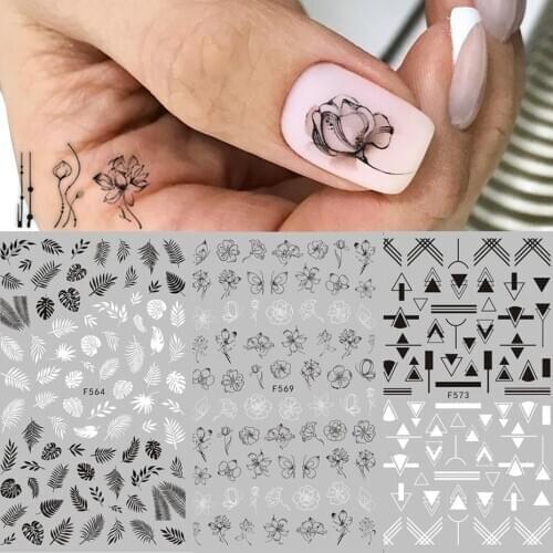 Summer Design Laser 3D Nail Stickers Adhesive Transfer Sticker Decals Flower Tropical Plants Decals Image Nail Art Decorations