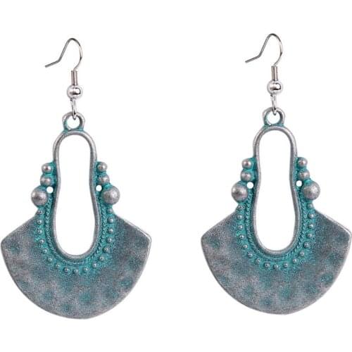 Fashion Vintage Round Earrings Hollow Flower Metal Womens Earrings