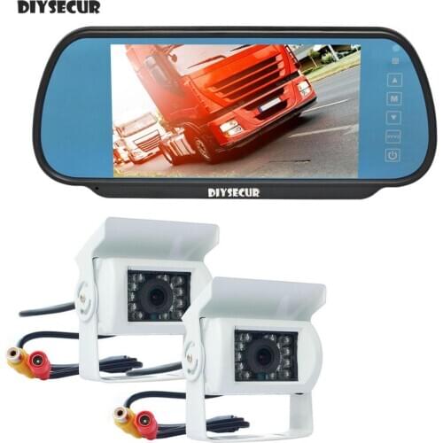 DIYSECUR 7inch Mirror Monitor Car Monitor Waterproof IR Night Vision CCD Rear View Car Camera White for Truck Caravan Bus Van