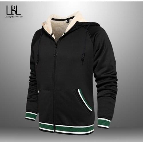 Mens Fashion Solid Sweatshirts Hoodies Man Loose Fleece Thick Hoodied Vintage Coat Male Warm Zipper Tops New 2021 Autumn Winter