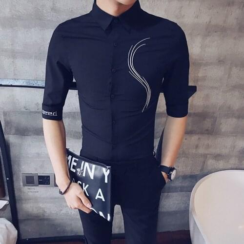 Fashion 2021 Summer Simple Embroidery Half Sleeve Men Casual Shirts Black Brand New Slim Fit Night Club/Prom Tuxedo Streetwear
