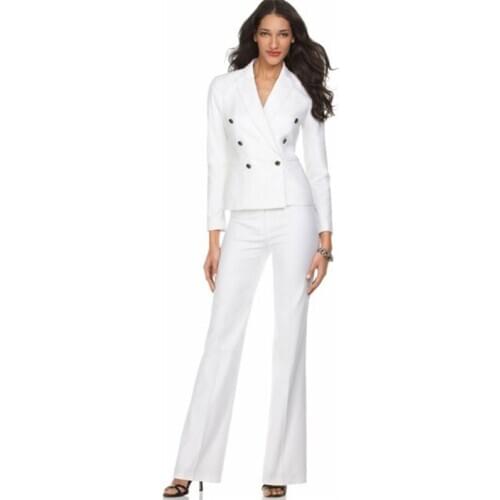New female elegant pant suits OL formal work womens business suits long sleeve double breasted blazer office trousers suit