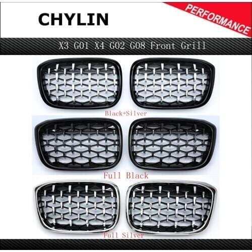 A Pair Top Quality ABS Material New Diamond Style Grill For BMW New X3 X4 G01 G02 G08 2018 Racing Grills Front Kidney Grille