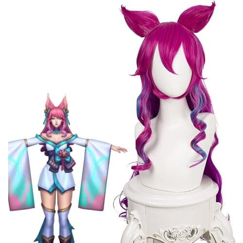 Game LOL Spirit Blossom Ahri Wig with Ears Cosplay Costume Heat Resistant Synthetic Hair Women Wigs