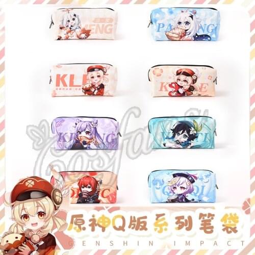 Genshin Impact Diluc Klee Venti Qiqi Paimon Stationery Pencil Box Student Pen Bag Pencil Case High Capacity Storage Bag Cosplay
