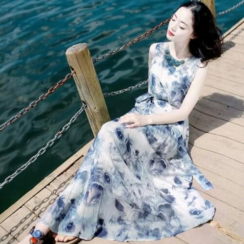 Japanese and Korean temperament tie waist short sleeve slim womens sky blue urban leisure super spring summer long dress