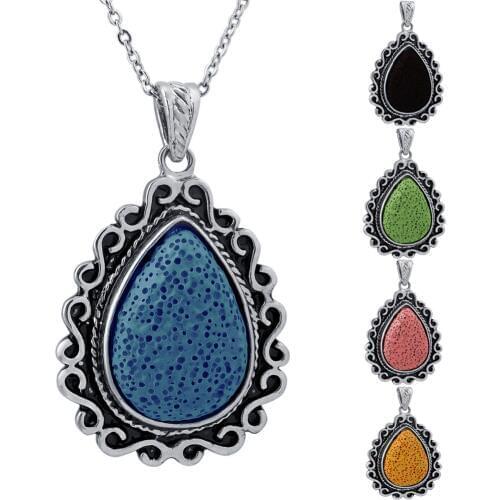 Lava Stone Diffuser Pendant with Clay Water Drop Necklace For Women Free Shipping drop shipping Essential Oil Diffuser Necklace