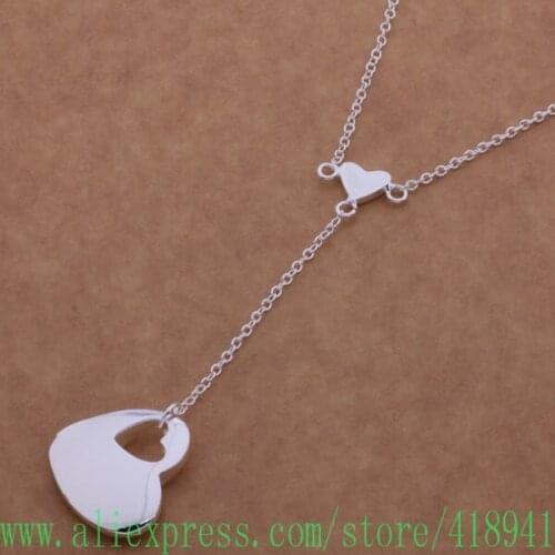 Silver Plated Necklace, Silver Plated fashion jewelry Hollow double heart necklace /erkanira bsmakjta AN563