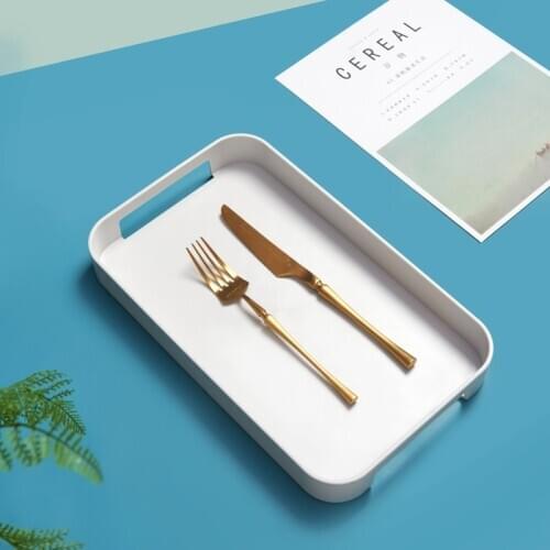 Tableware Serving Tray Square Rectangle Breakfast Sushi Snack Bread Dessert Cake Plate With Easy Carry Grooved Handle
