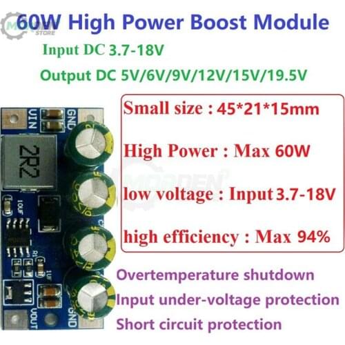 60W Step-Up Boost DC to DC Converter DC 3.7V-18V to 5V 6V 9V 12V 15V 19.5V Molude Power Supply Dropship
