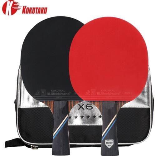 KOKUTAKU ITTF professional 4/5/6 Star ping pong racket Carbon table tennis racket bat paddle set pimples in rubber with bag